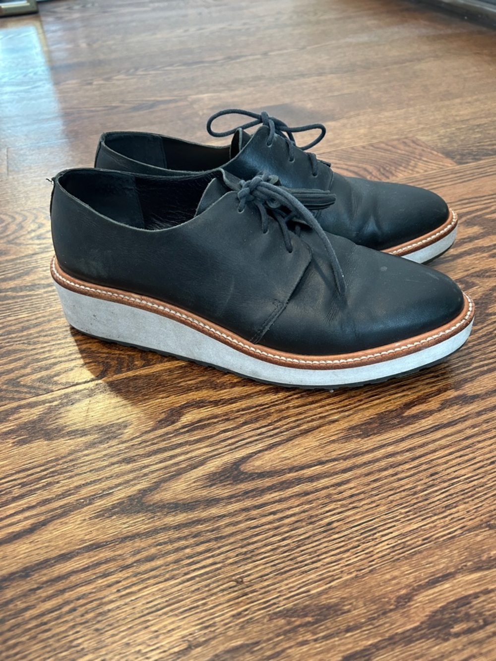 Loeffler Randall Black Leather Tassel Oxford Loafers